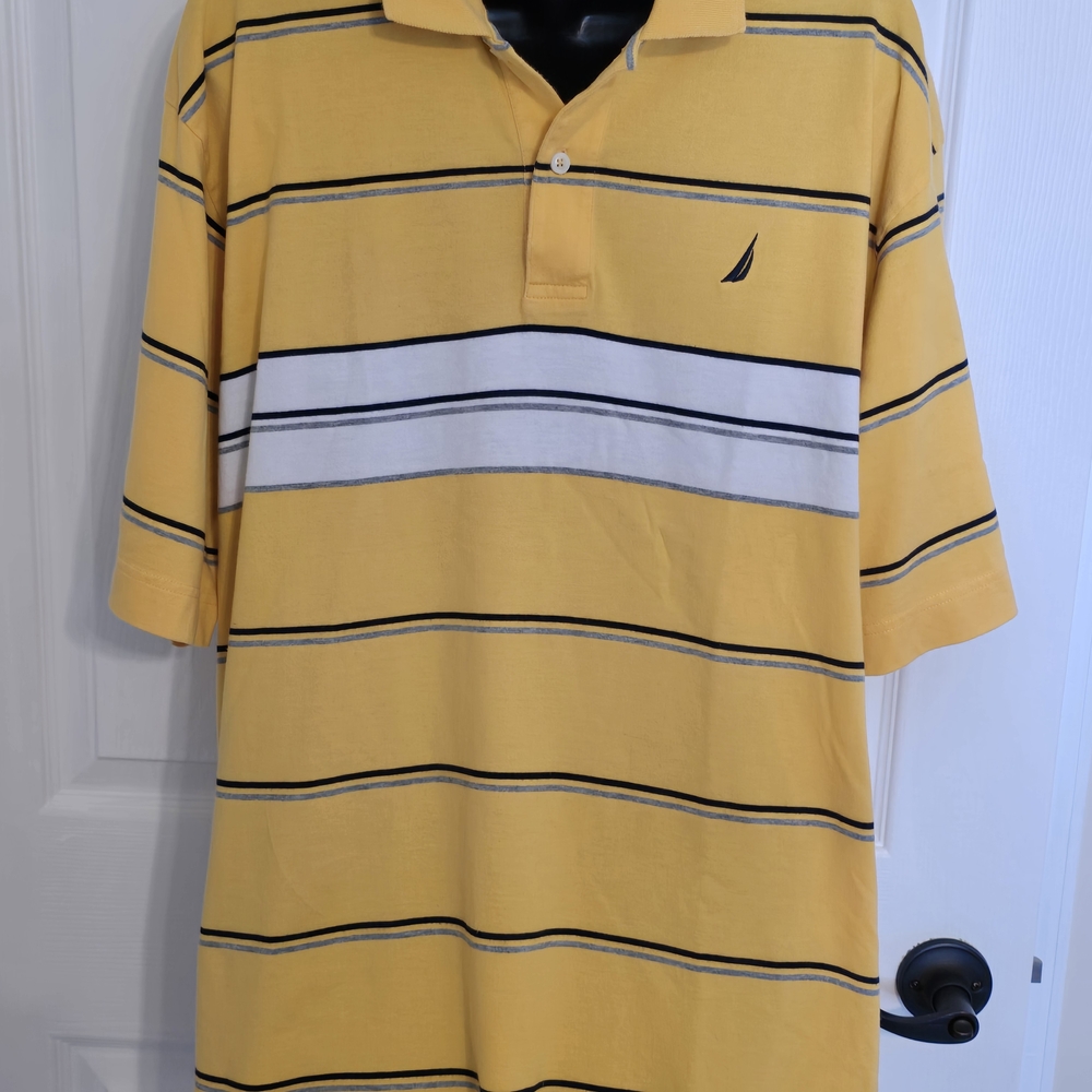 Nautica Yellow and Black Polo Shirt with Stripes Like New Size XL